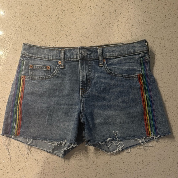 GAP Pride Rainbow Embroidered 3” Denim Shorts 27 New - Picture 7 of 15